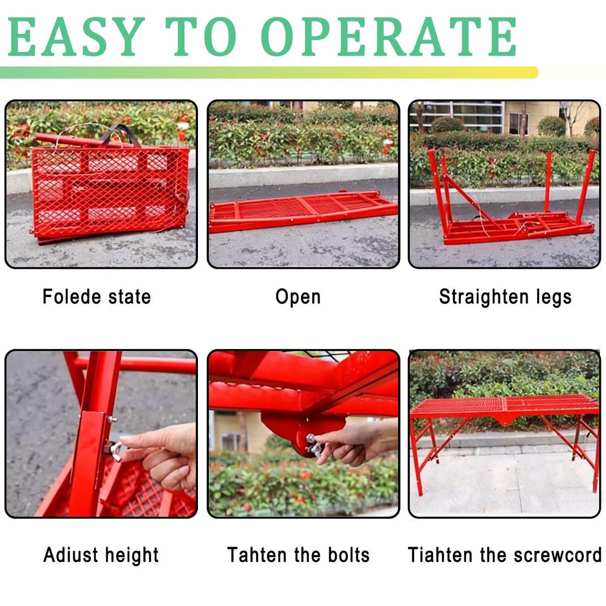 Youlina 800lbs foldable scaffolding platform tool-storage handle enables one-person transport.