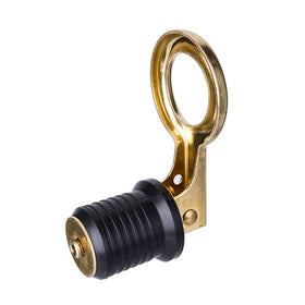 Young Marine brass handle detail on rubber plug, durable and corrosion-resistant.