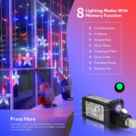 YOUNGAR red white blue curtain lights brighten window display