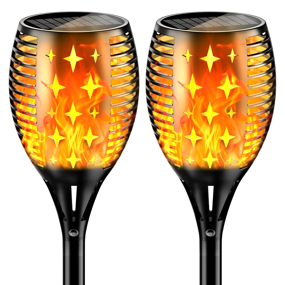 YoungPower 43'' solar torch base lights your walkway with a warm, safe glow at night.