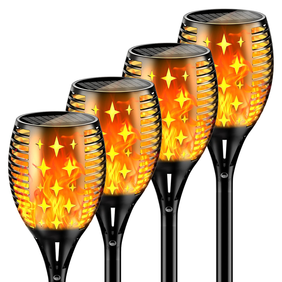 YoungPower solar torch lights with dancing flame illuminate garden paths safely