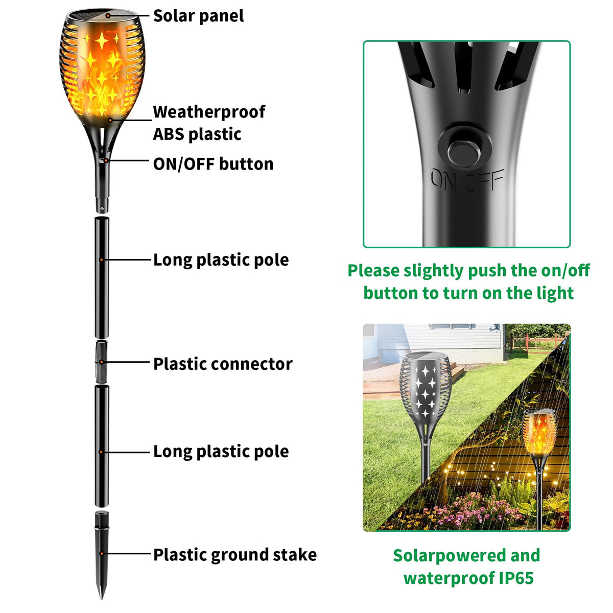 YoungPower solar torch lights ground installation shows simple staking
