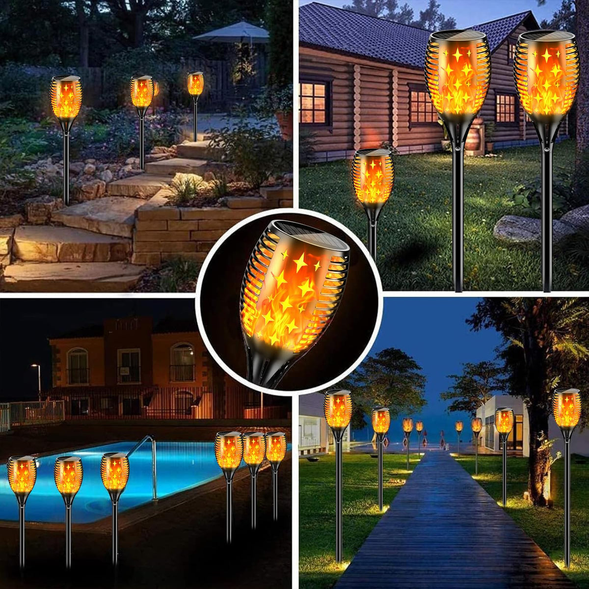YoungPower solar torch lights with adjustable height for flexible ground placement