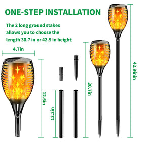 YoungPower solar torch lights along yard paths provide cordless illumination