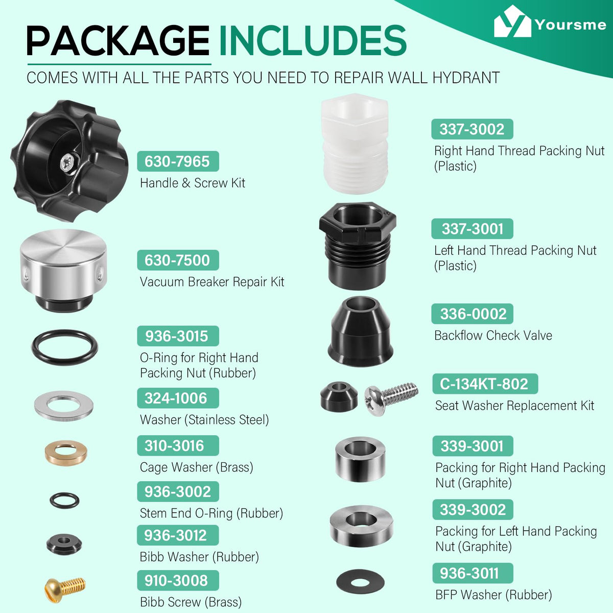 Yoursme 630-7965 handle and screw kit with sturdy hardware.