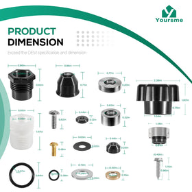 Close-up of durable Yoursme kit components in steel, aluminum, rubber, and graphite.