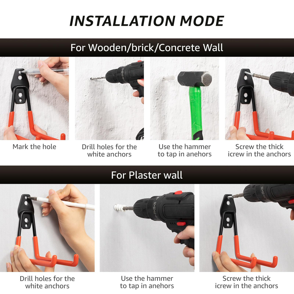 Large U-hooks for bikes, ladders, or bulky equipment