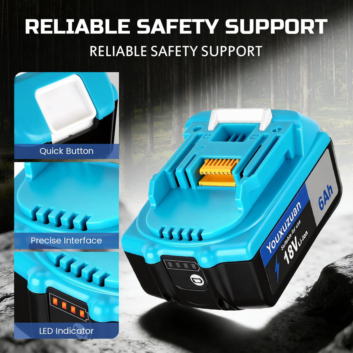 Youxuzuan blue casing battery for Makita, durable housing.
