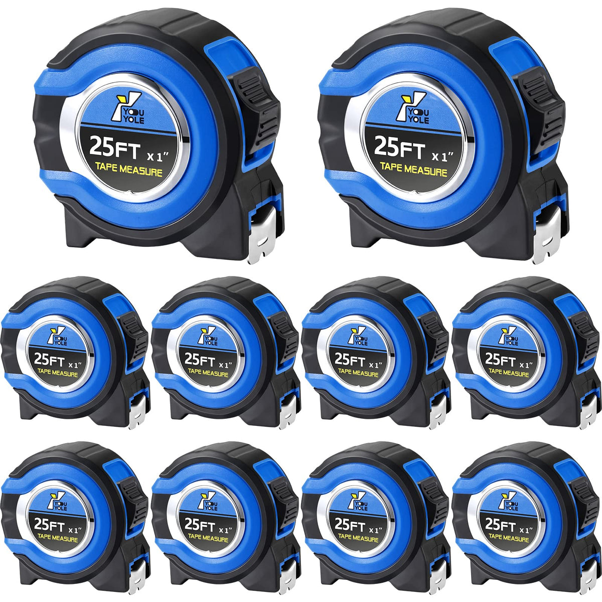 Youyole 25ft tape measure with fractions, easy read on blue case