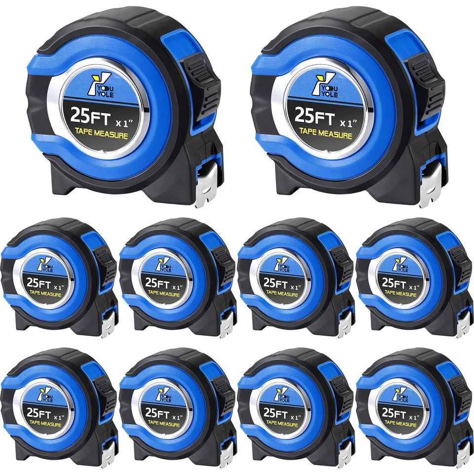 Youyole 25ft tape measure with fractions, easy read on blue case