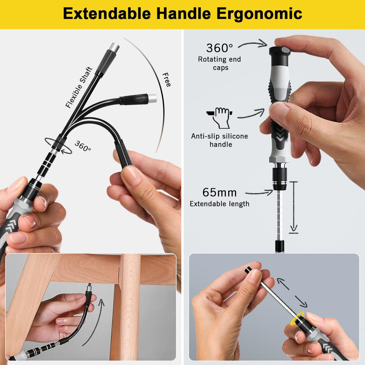 Ergonomic, non-slip rubber handle improves control during repairs.