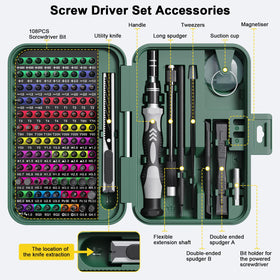 Three-layer storage design separates bits, tools, and accessories for easy access.