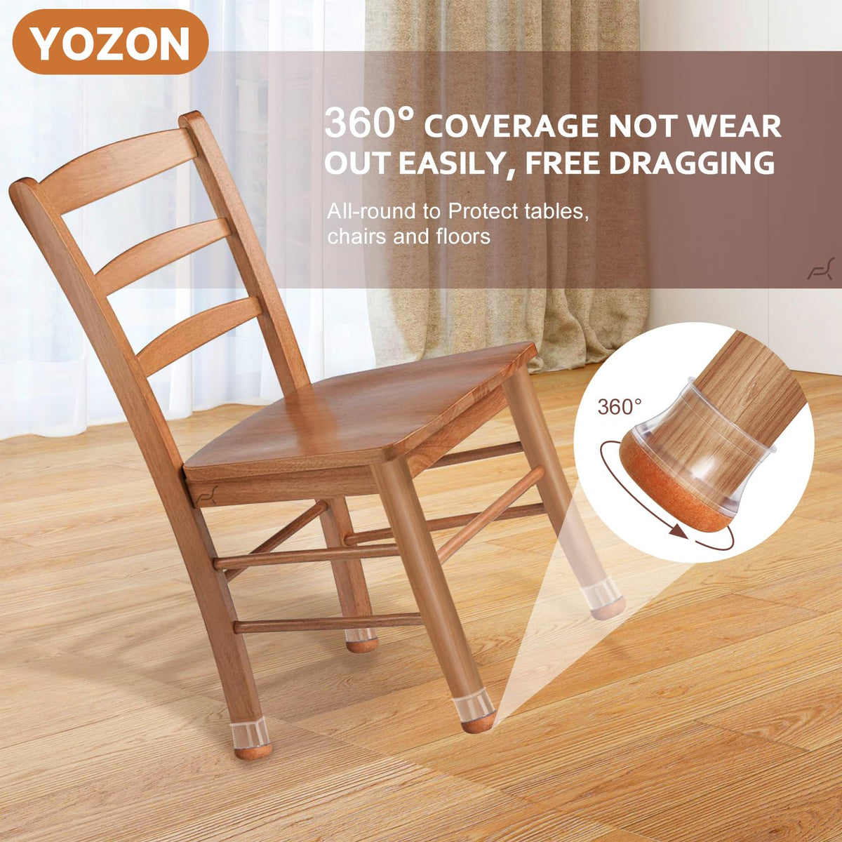 YOZON chair leg protectors bottom felt pad reduces friction and protects surfaces.