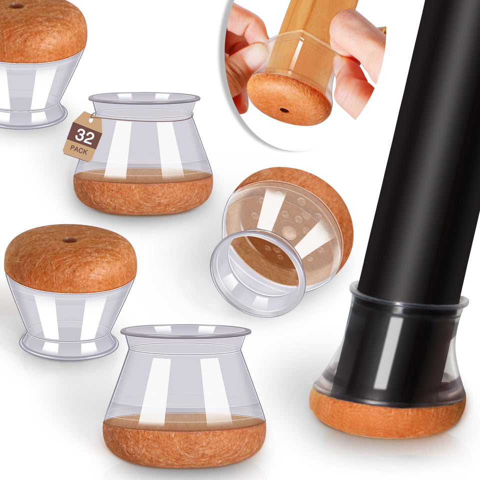 YOZON chair leg protectors on clear round caps for 30-40mm legs safeguard hardwood floors.