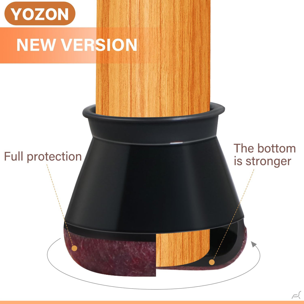 YOZON silicone caps provide snug grip and smooth gliding on hard floors.