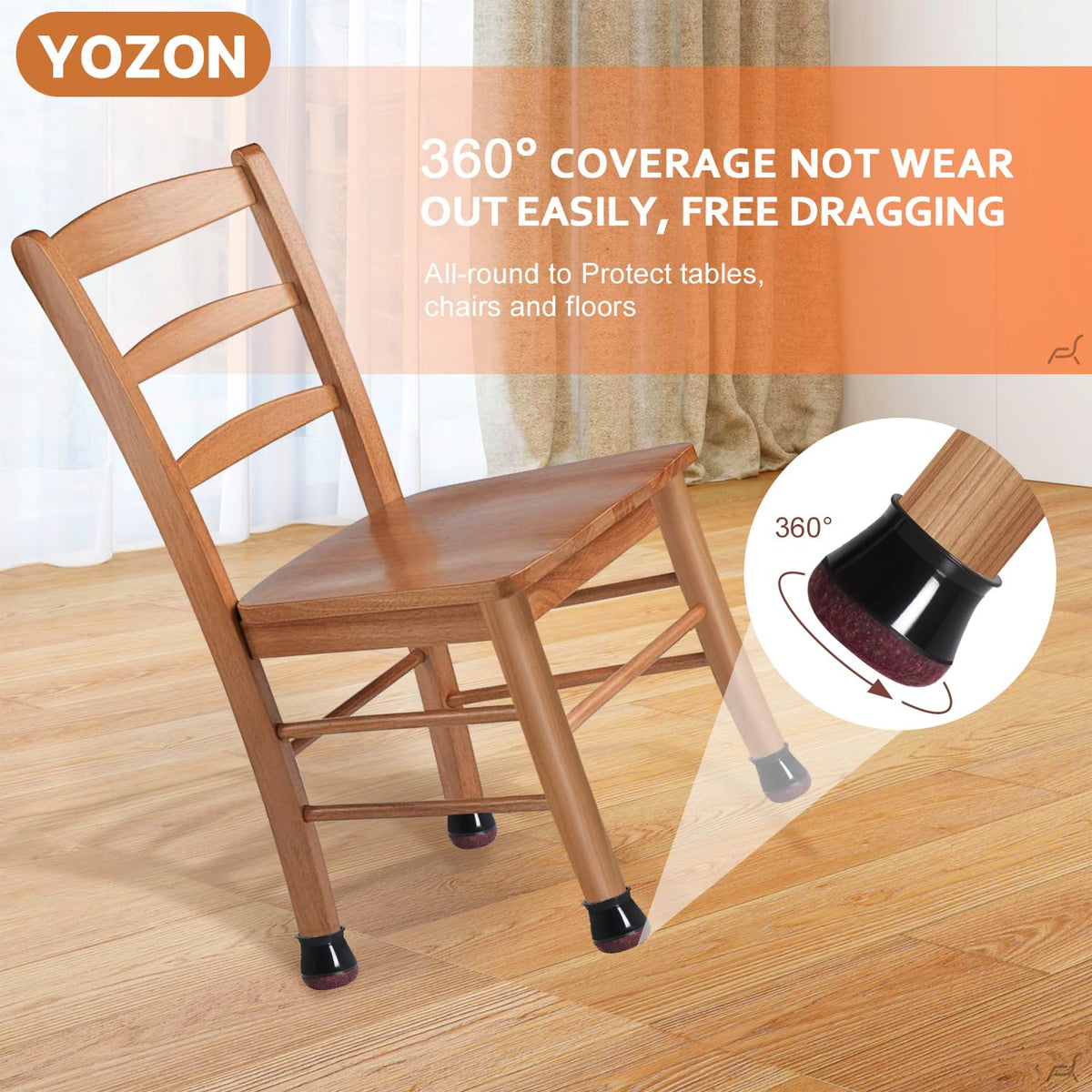 YOZON stretch-fit chair leg protectors fit round and angled legs securely.