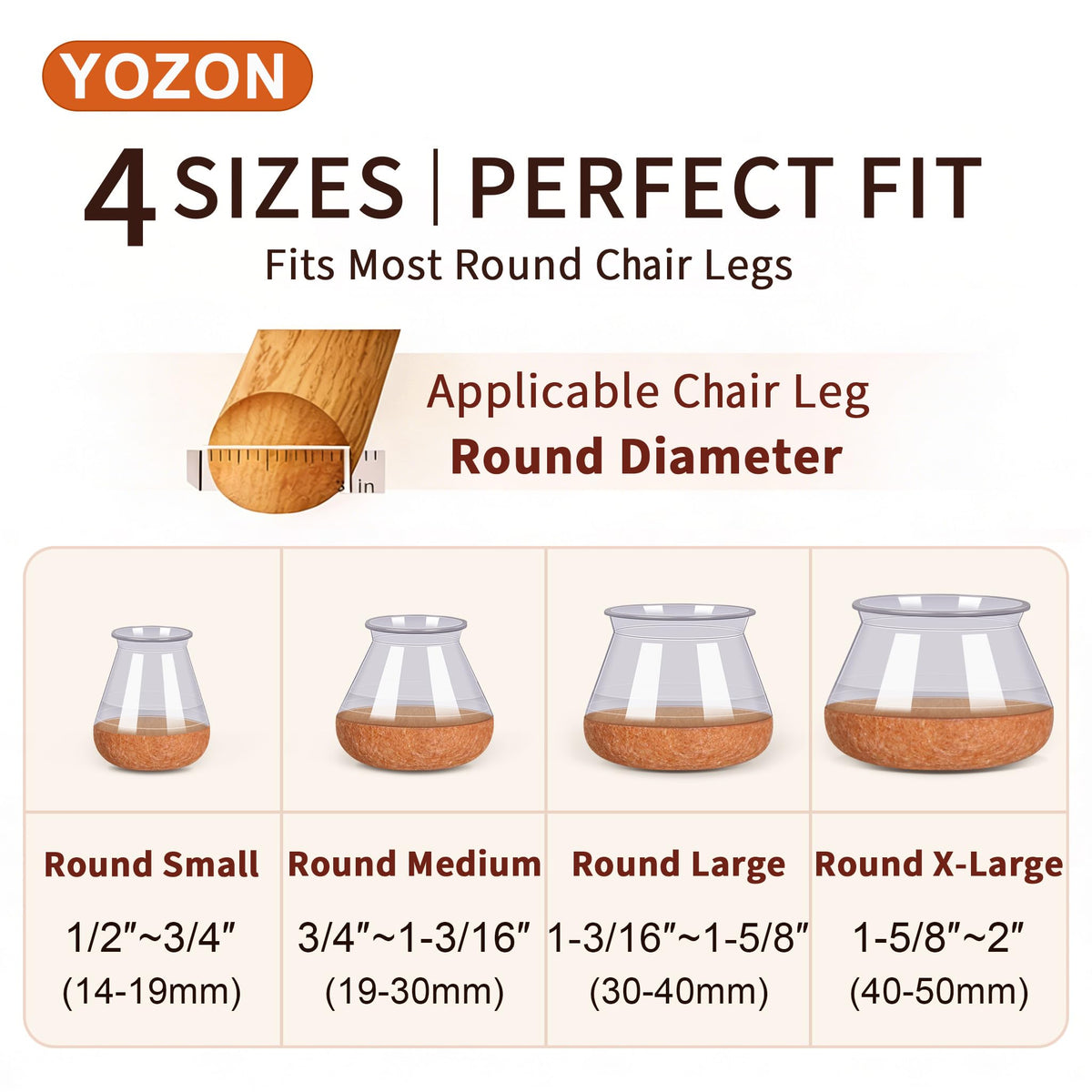 YOZON silicone caps prevent scratches on hardwood, tile, and laminate