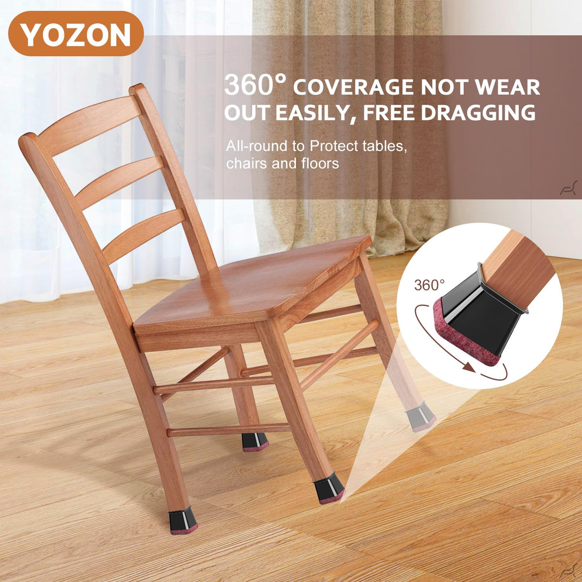 YOZON silicone caps provide smooth movement on hardwood floors