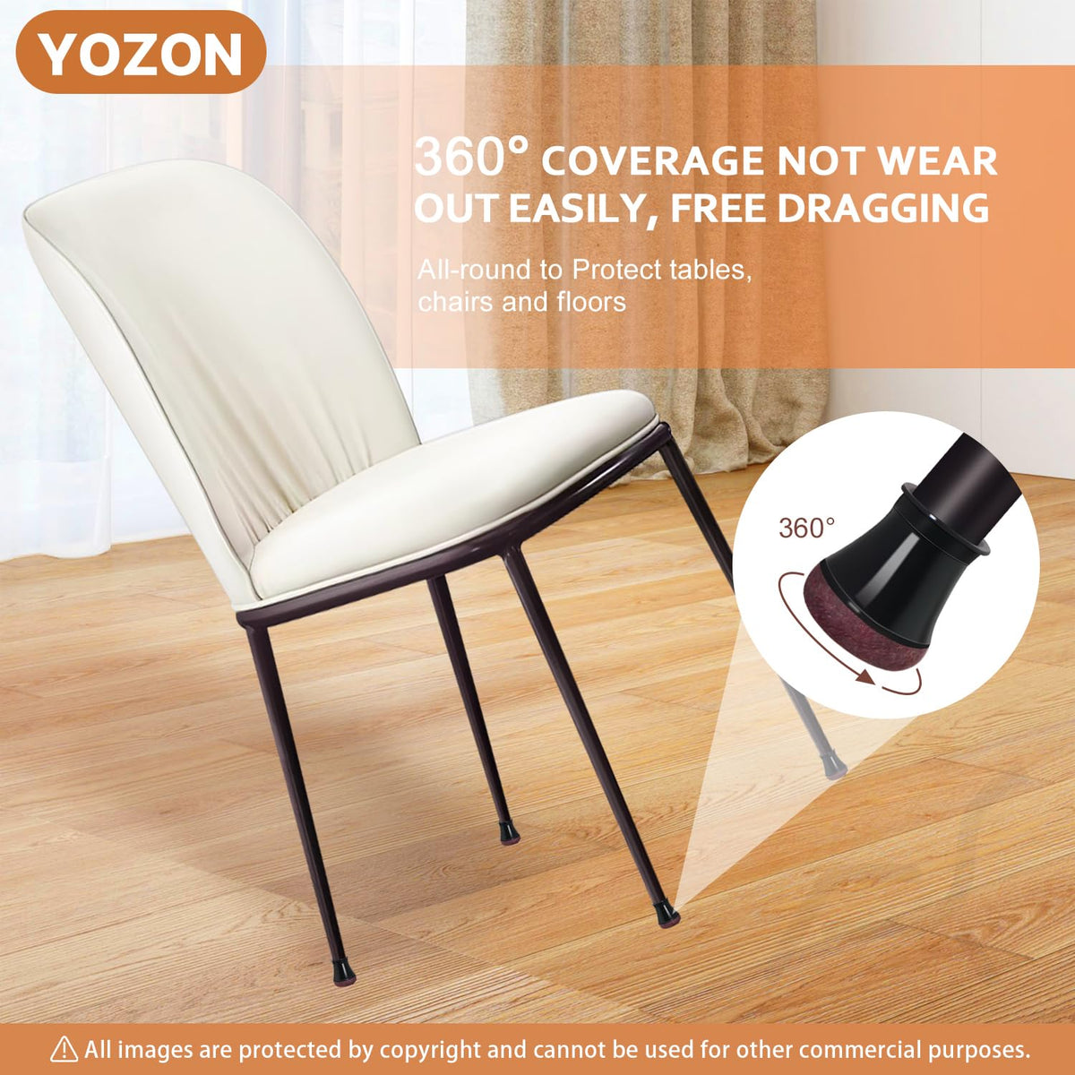 YOZON stretch-fit chair leg protectors with silicone caps for secure, tool-free installation