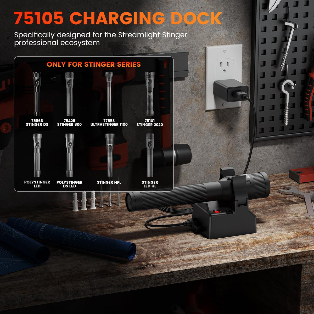 Ypbuziu USB charger base powers Stinger series with quick 5V/2A charging