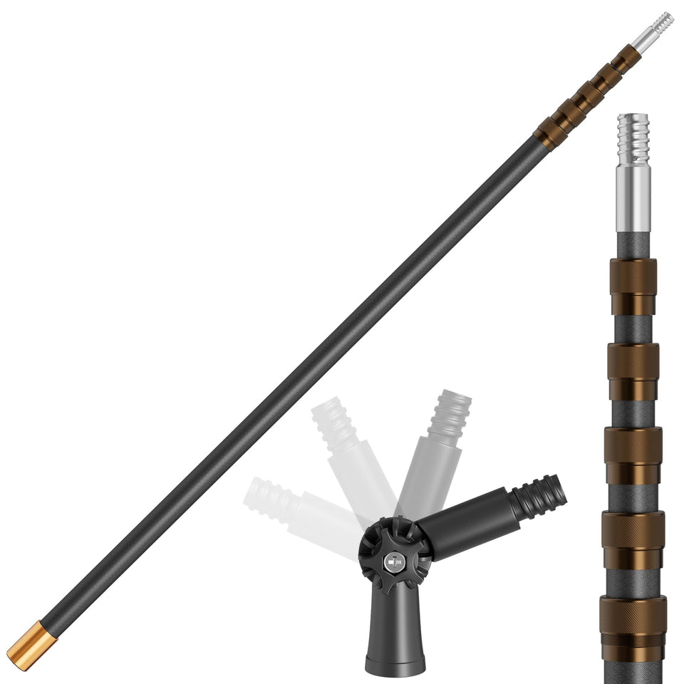 YPEMO 20ft fiberglass pole extended for high-reach cleaning applications.