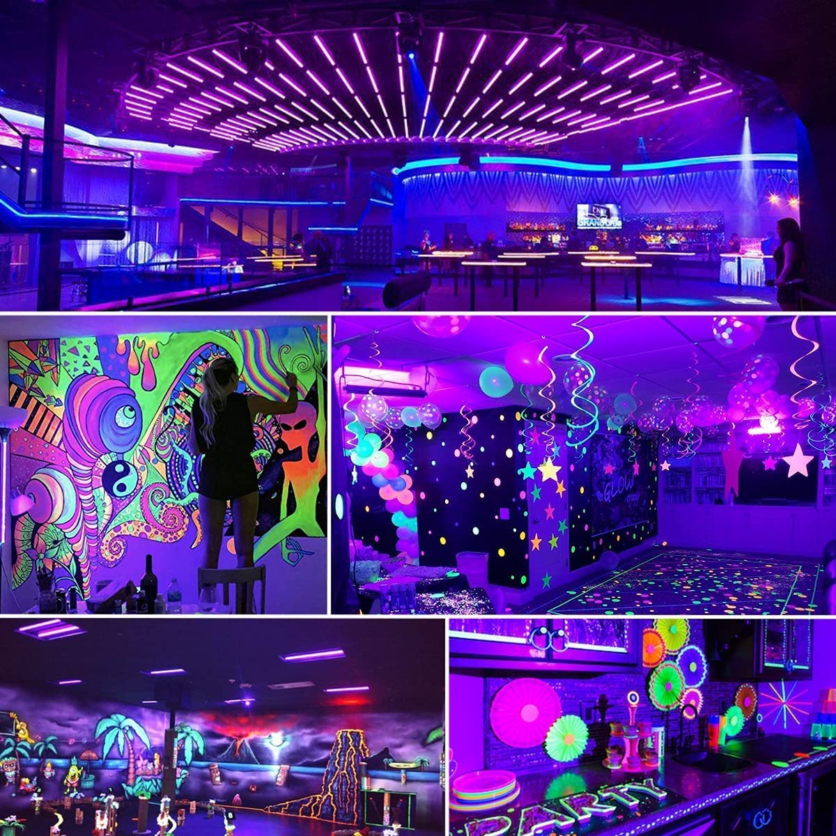YQNLIFA 4-pack black light bar fluorescent posters under UV