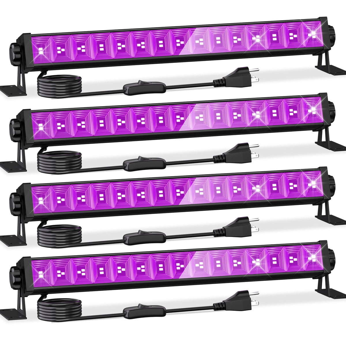 YQNLIFA 4-pack black light bar front view showing even glow for parties