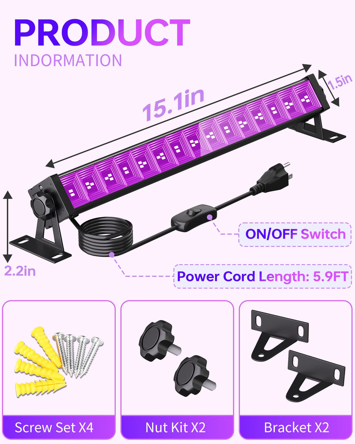 YQNLIFA 4-pack black light bar illuminating fluorescent posters vividly