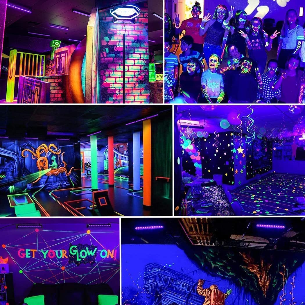 YQNLIFA 4-pack black light bar room decor with UV glow effect