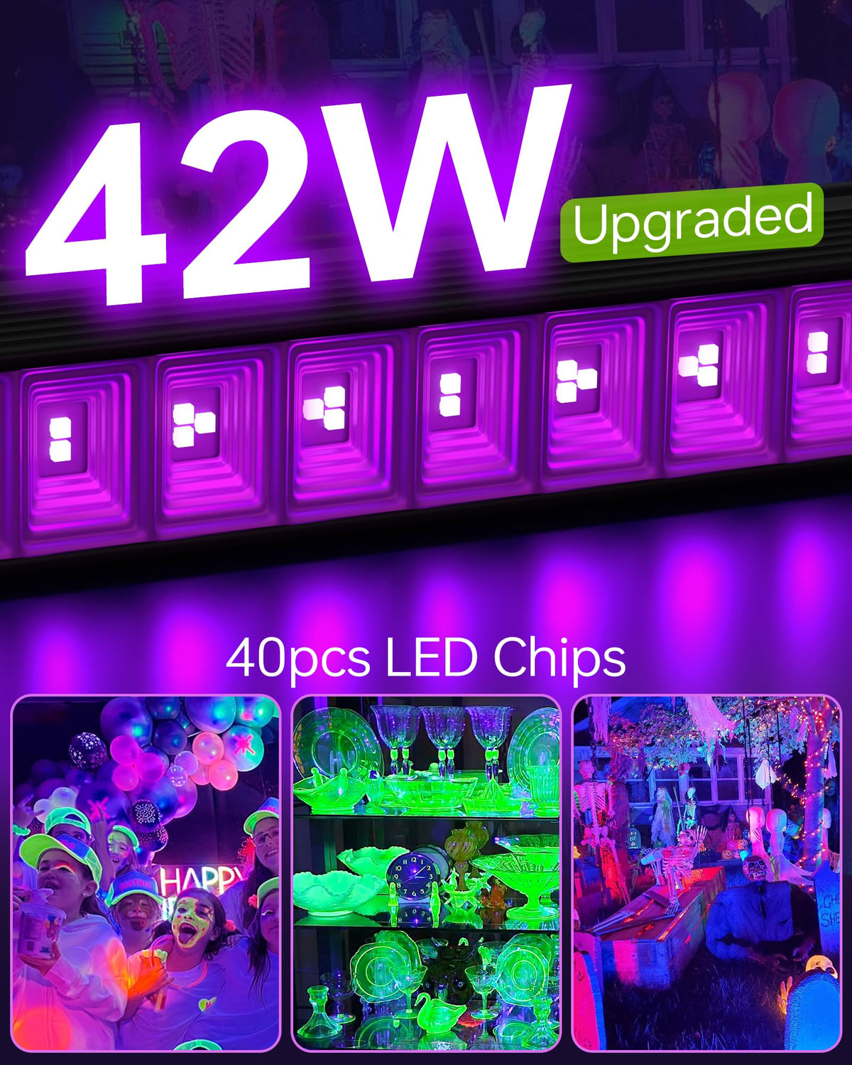 YQNLIFA 4-pack black light bar side angle highlights broad coverage