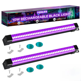 YQNLIFA 5000mAh black light bar front view, cordless and portable for quick setup.