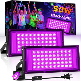 YQNLIFA 50W black light flood light ready to use with plug and 6ft cord for quick setup
