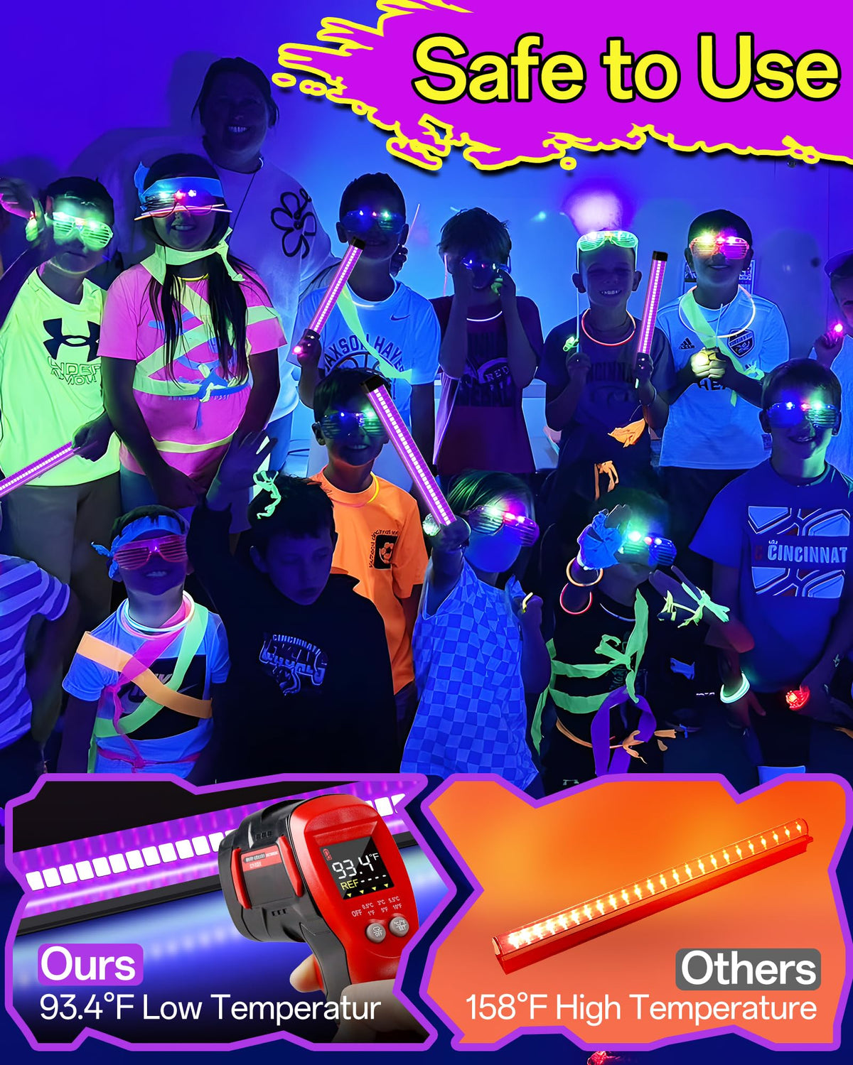 YQNLIFA portable black light bar in action for glow parties.
