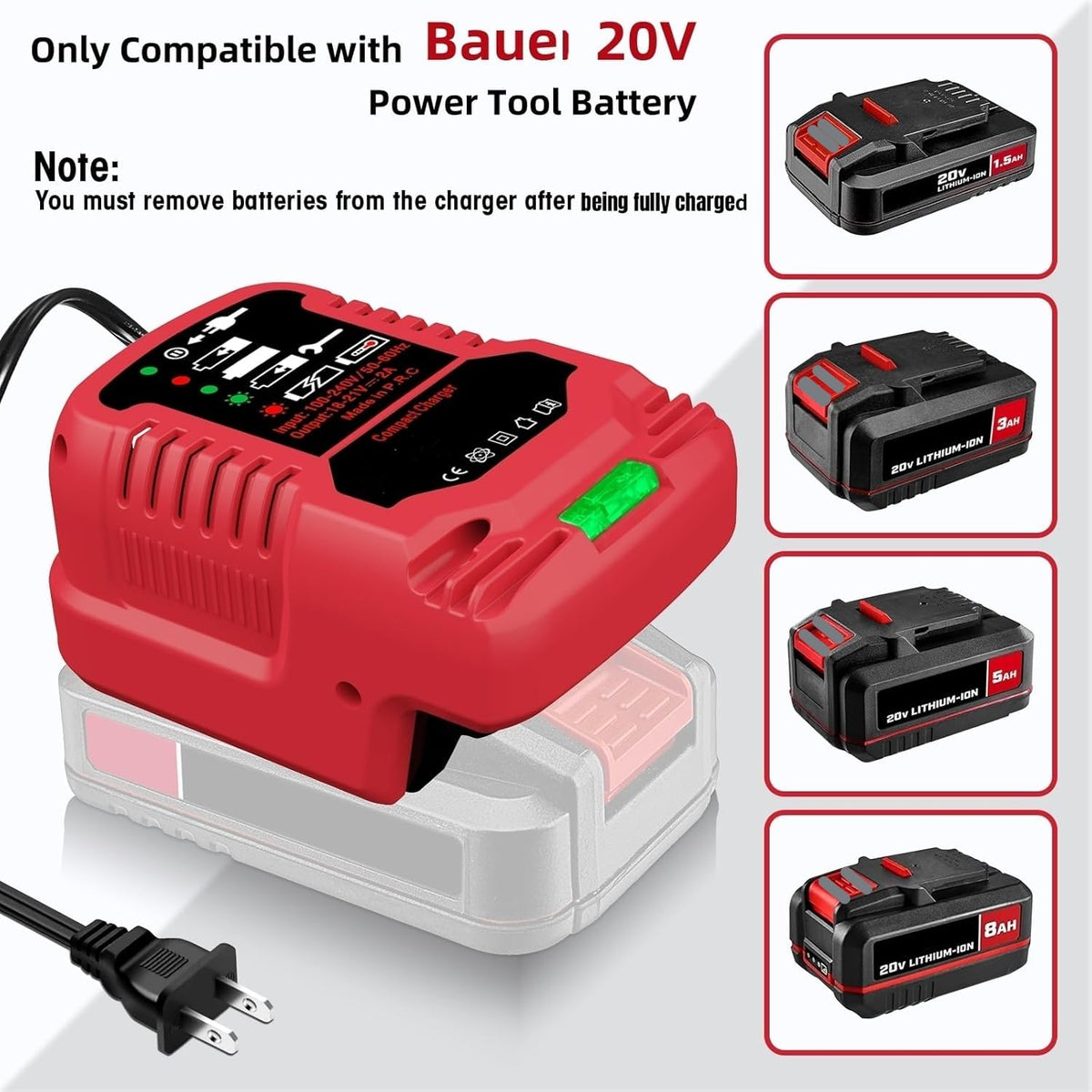 YRGJDCA Bauer 20V charger side profile highlights portable design
