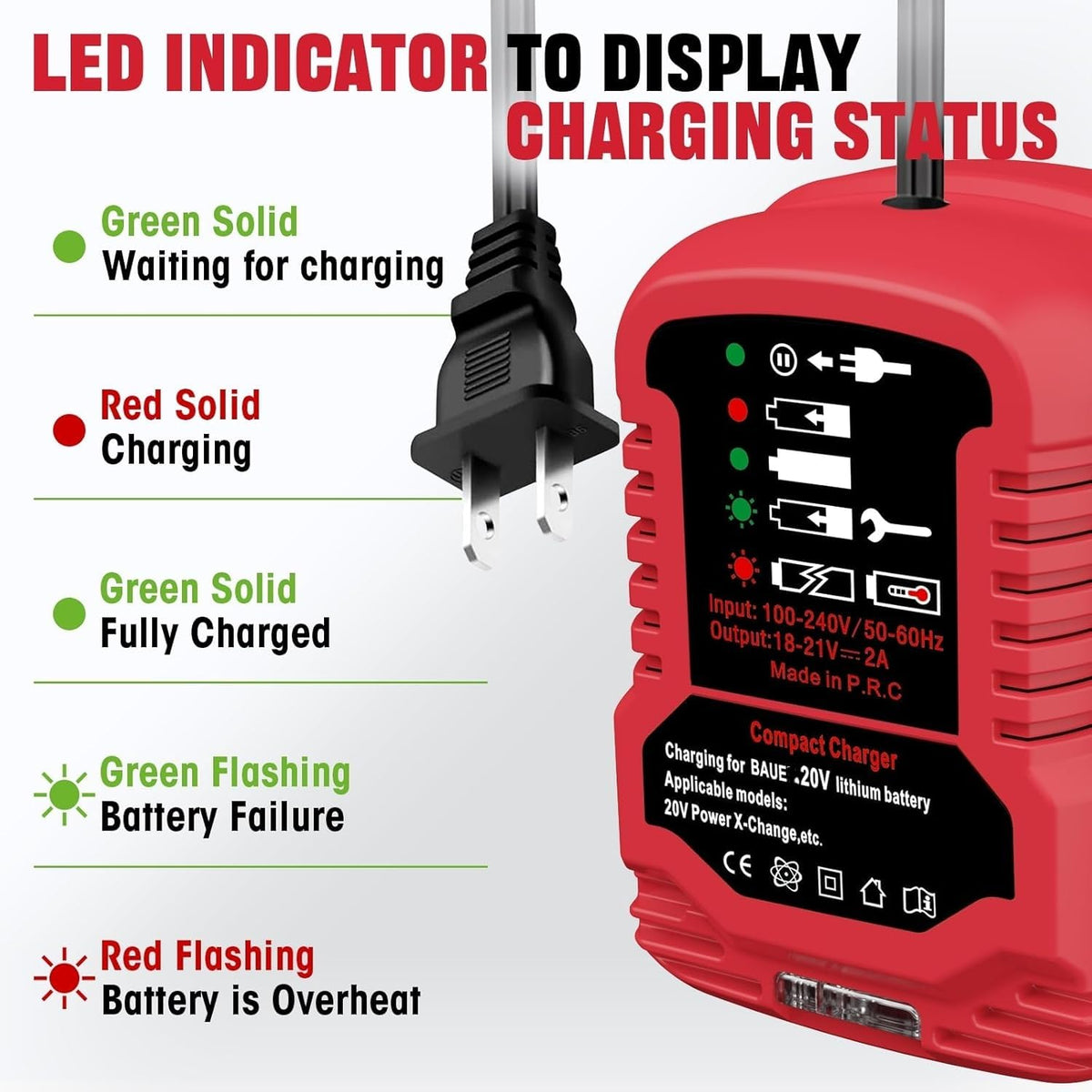 YRGJDCA Bauer 20V charger with US plug for 110V use