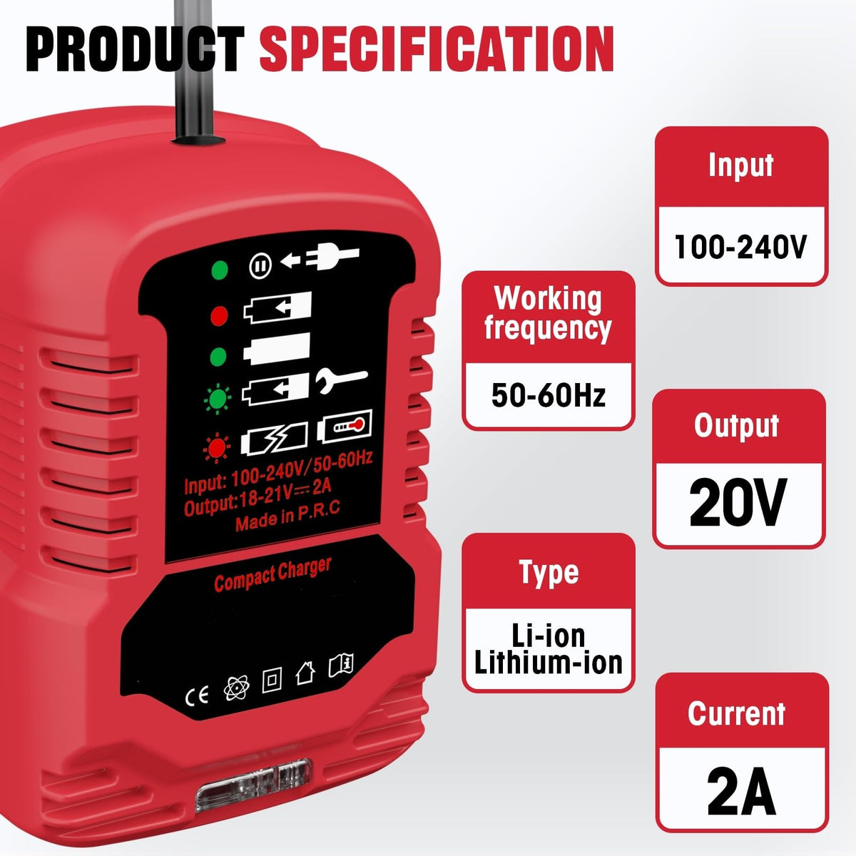 YRGJDCA Bauer 20V mini charger LED indicators, real-time charging status at a glance.