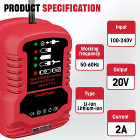 YRGJDCA Bauer 20V mini charger LED indicators, real-time charging status at a glance.