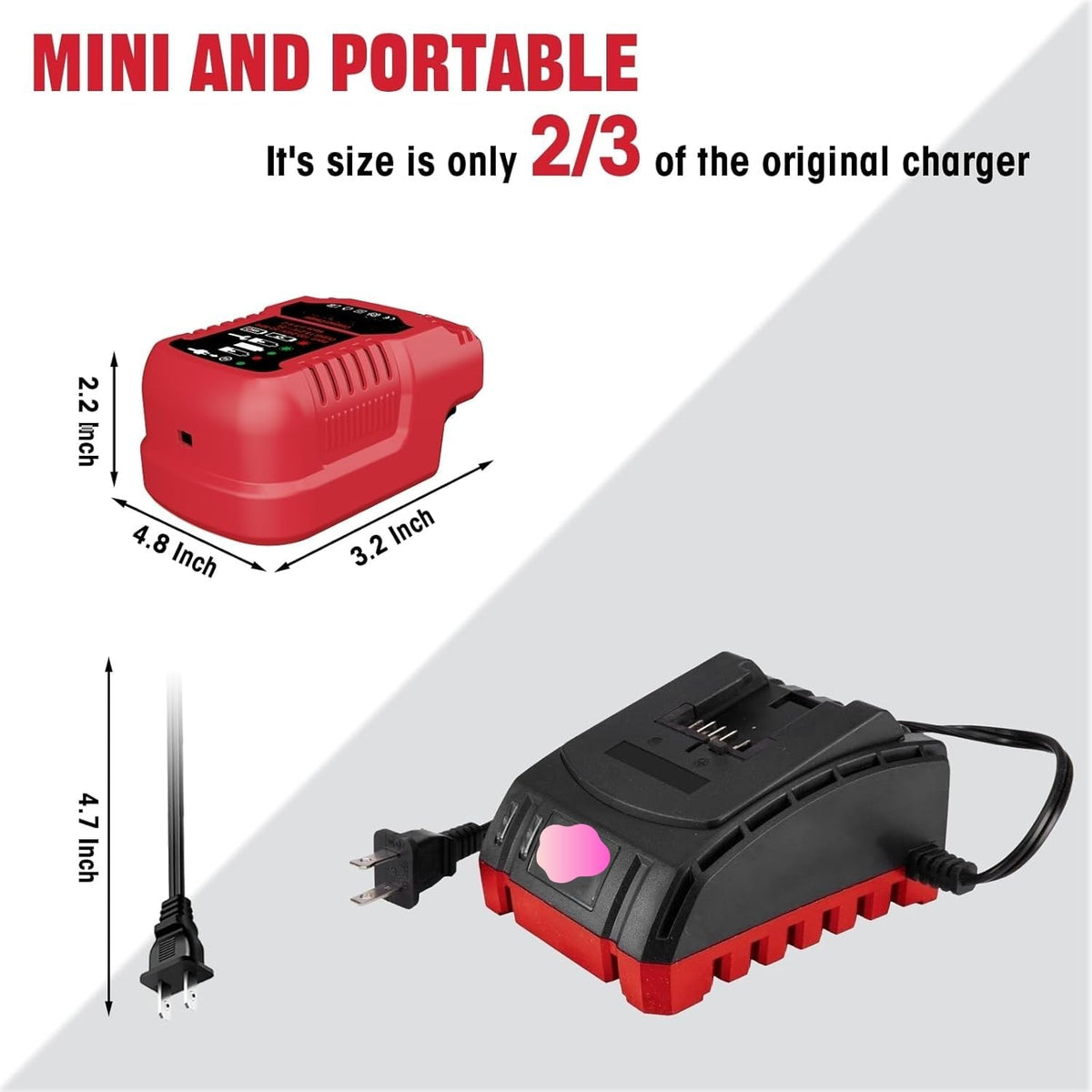 YRGJDCA Bauer 20V mini charger top view, showing slim silhouette and easy handling.
