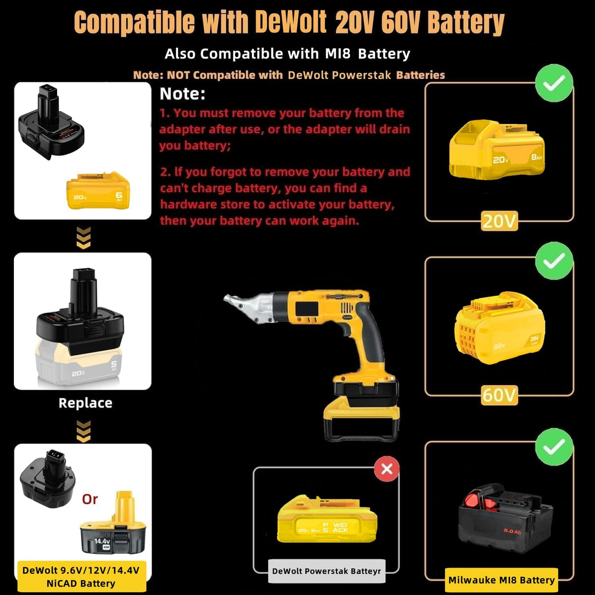 YRGJDCA DeWalt adapter interior board demonstrates reliable voltage step-down.