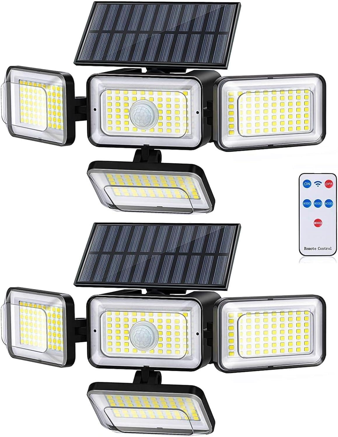 YSEAGA solar flood light with four heads for wide 270° coverage