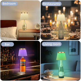 YTRUSTIX bottle lamp enhances restaurant or bar setup with ambient lighting.