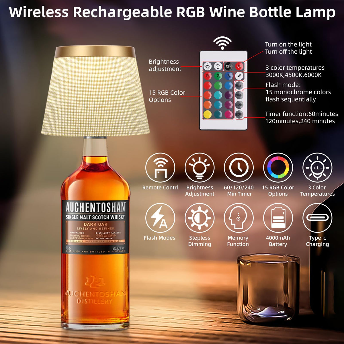 YTRUSTIX wireless lamp emits warm light in close-up setting.