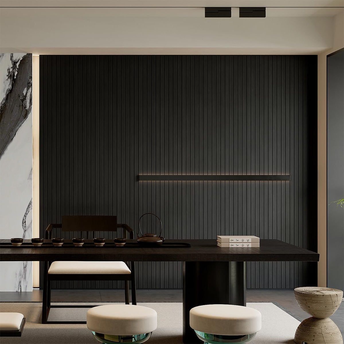 YU LI 3DH 3D slat design creates depth and subtle acoustics.