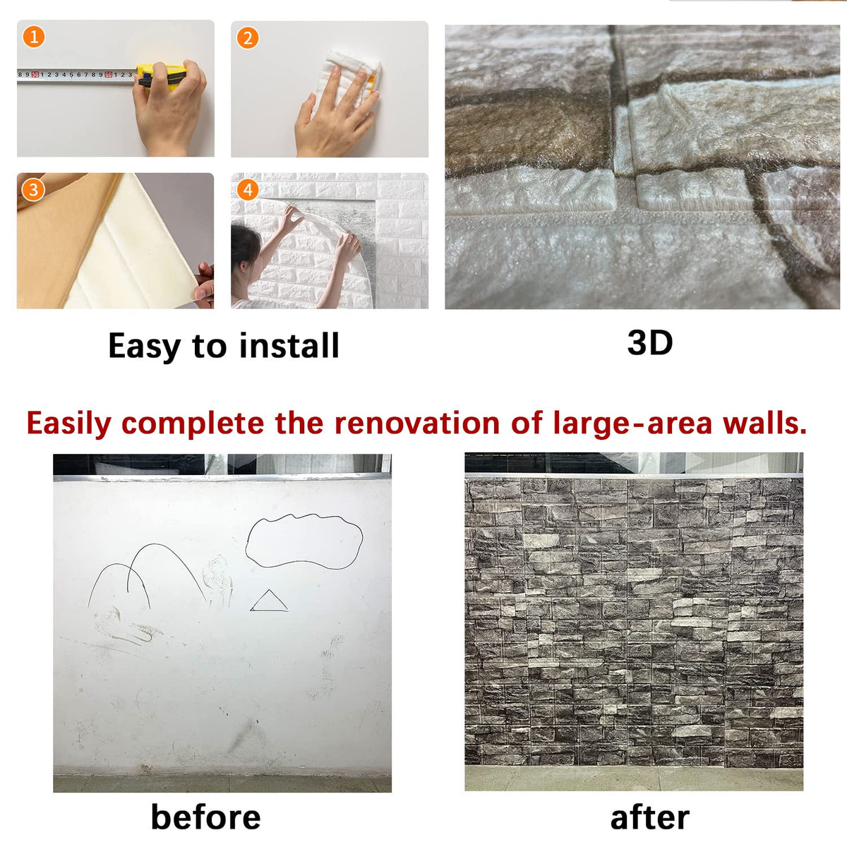 YU LI 3DH 20-piece set coverage of 28.8 square feet for large walls.
