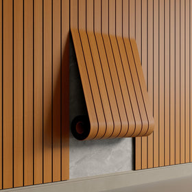 YU LI 3DH peel and stick slat panel woodgrain texture adds warmth to walls