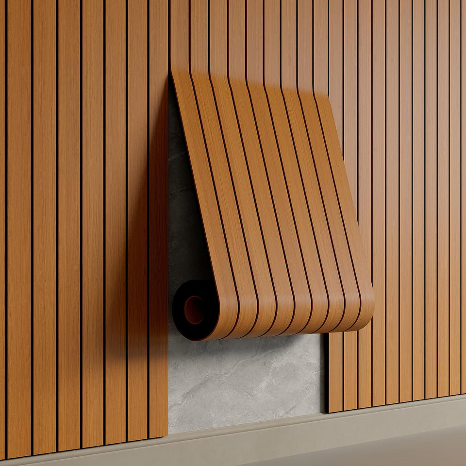 YU LI 3DH peel and stick slat panel woodgrain texture adds warmth to walls