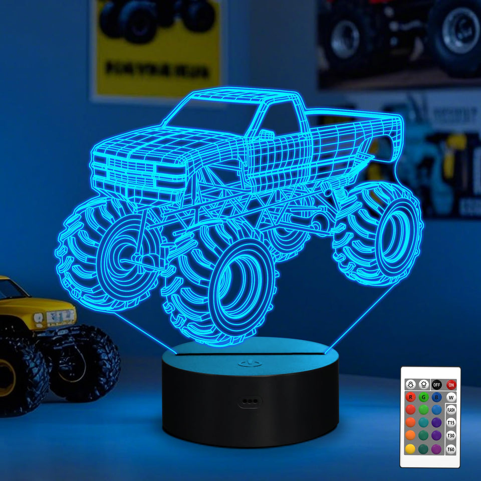 YuanDian 3D Night Light monster truck base glows softly for kids' rooms