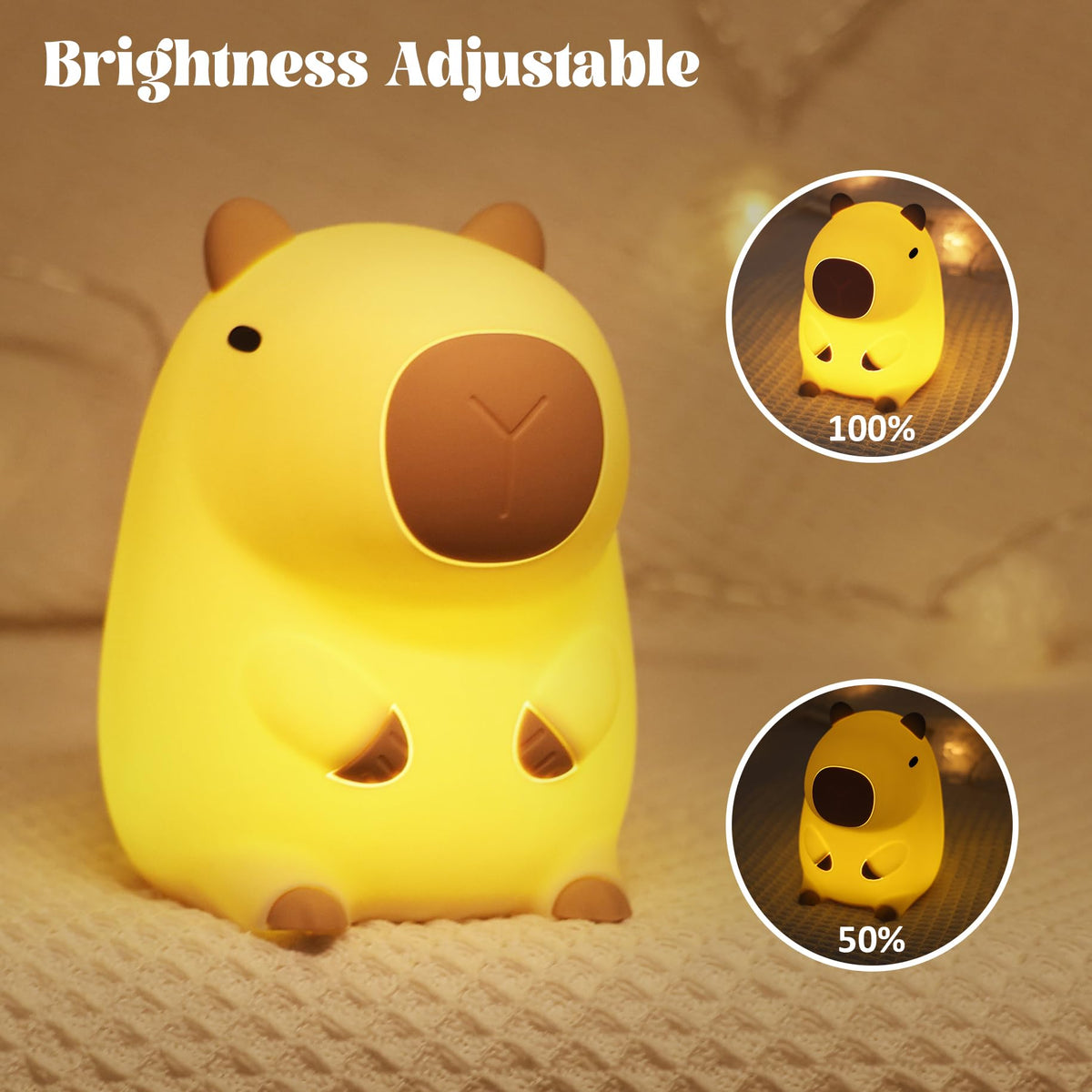 YuanDian Capybara night light includes USB cable for convenient charging.