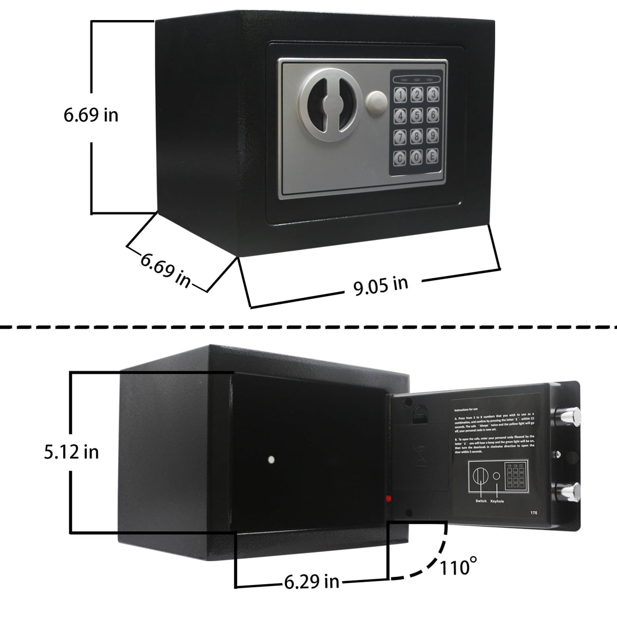 Yuanshikj powder-coated finish resists wear and corrosion on a compact safe.