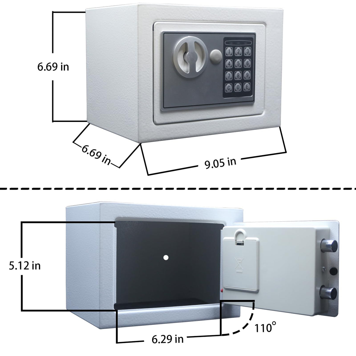 Yuanshikj safe interior dimensions highlight compact storage for valuables.